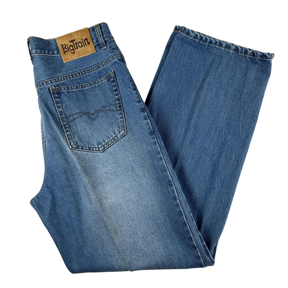 Vintage Big Train Jeans Mens 32x33 Medium Wash Denim Regular Baggy Y2K Zip Fly